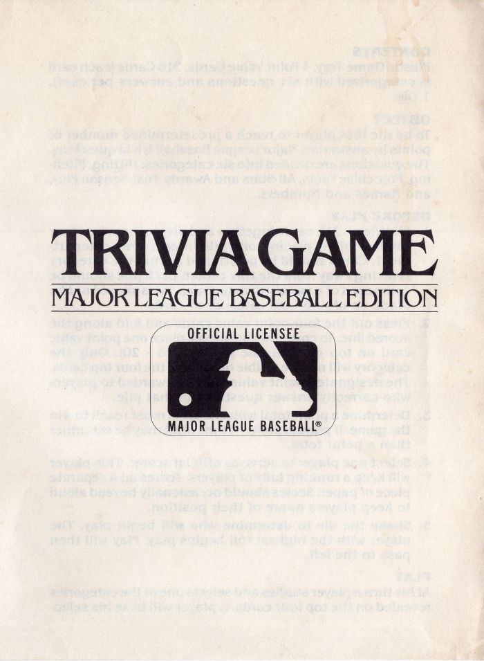 Trivia Major League Baseball Ed. Rules Page 1