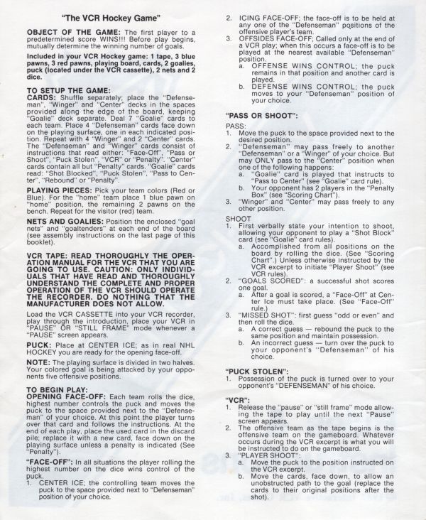 VCR Hockey Rules Page 2