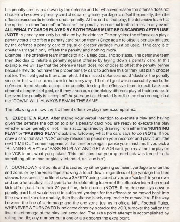 VCR Quarterback Rules Page 3