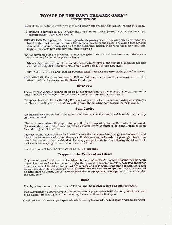 Voyage of the Dawn Treader Rules Page 1