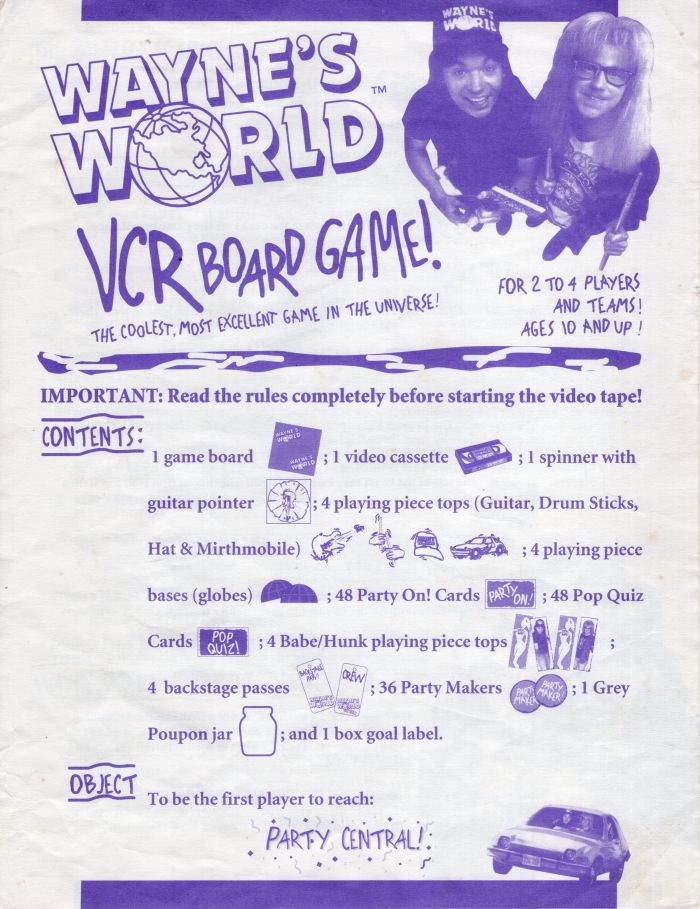 Wayne’s World VCR Board Game Rules Page 1