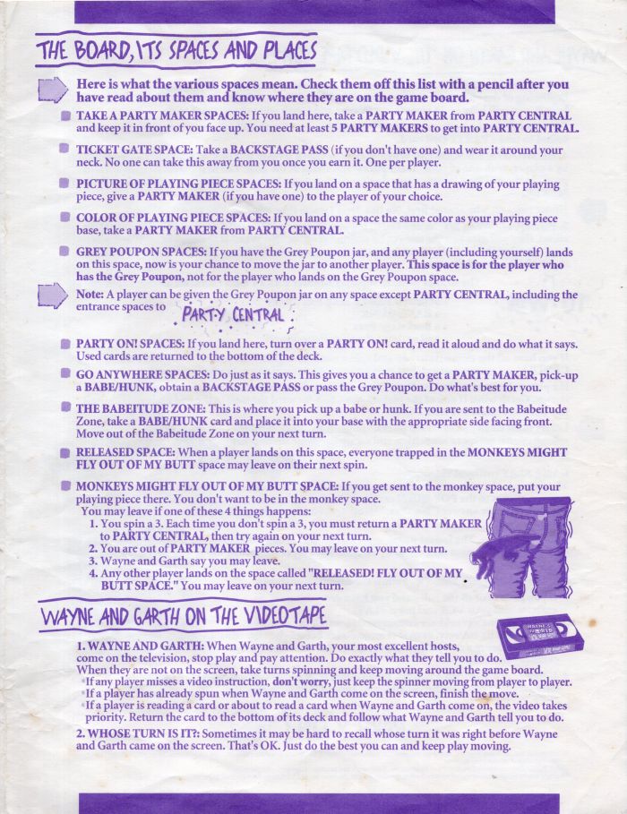 Wayne’s World VCR Board Game Rules Page 3
