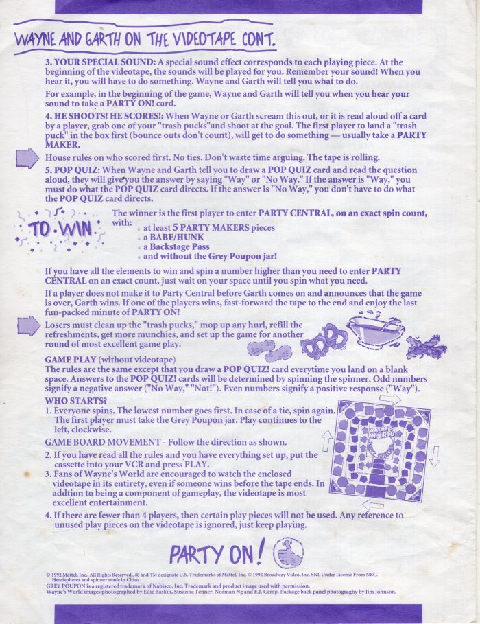 Wayne’s World VCR Board Game Rules Page 4