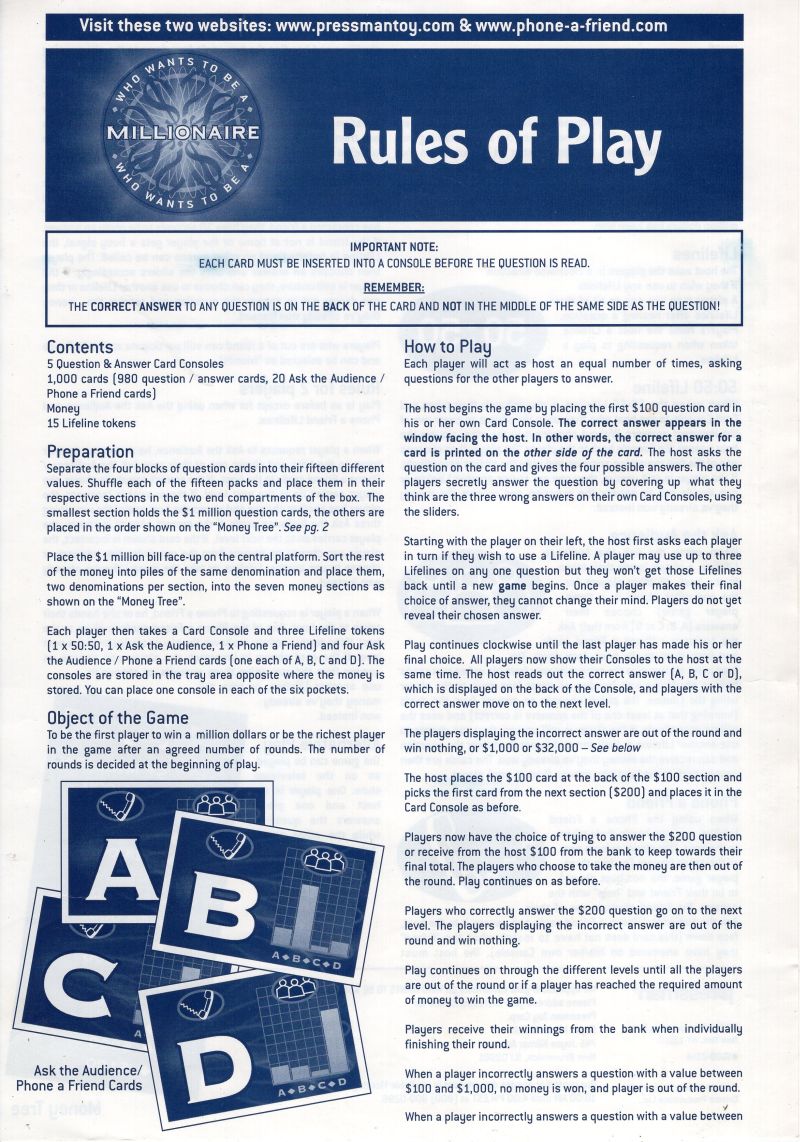 Who Want To Be A Millionaire Rules Page 1