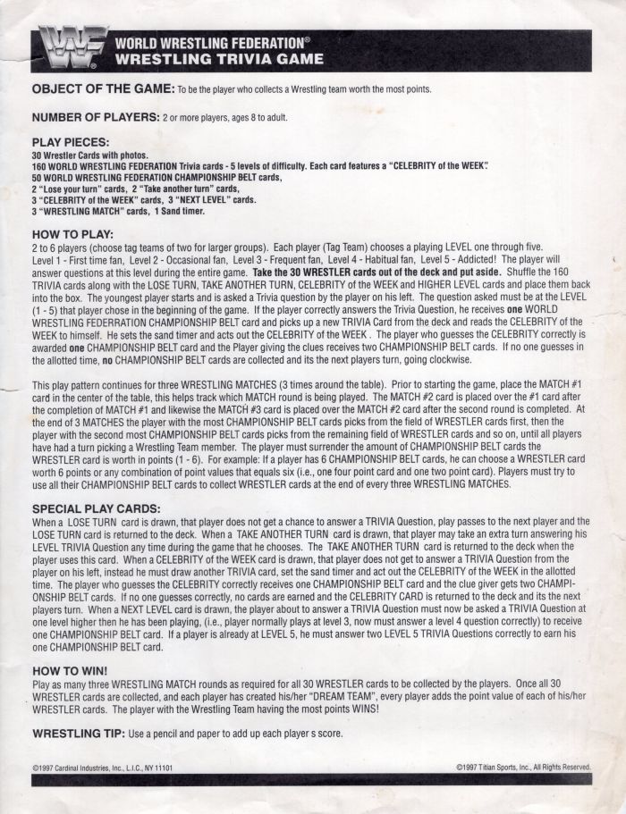 Wrestling Trivia Game Rules Page 1
