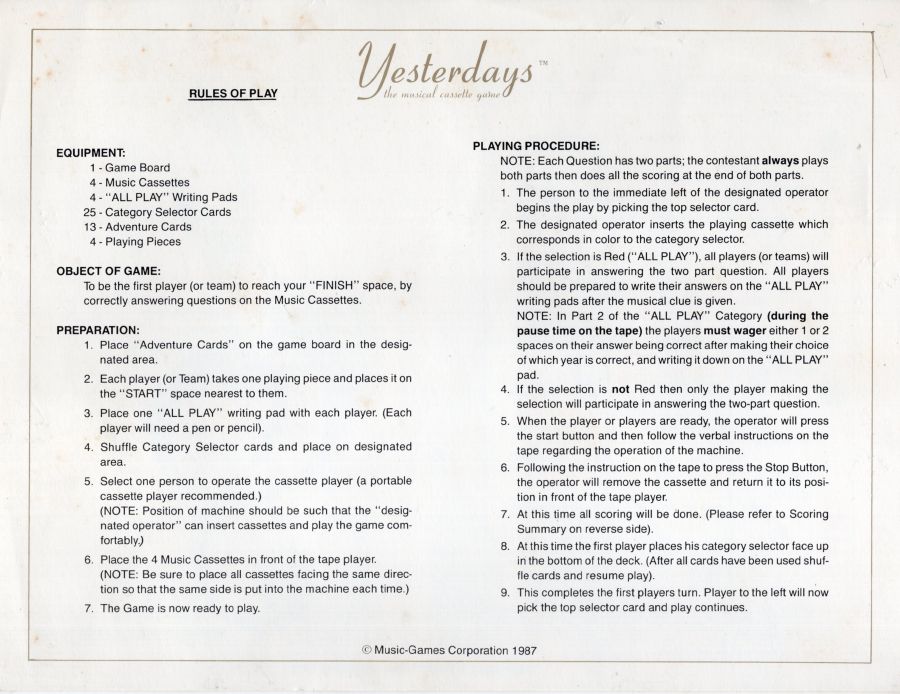 Yesterdays™ Rules Page 1