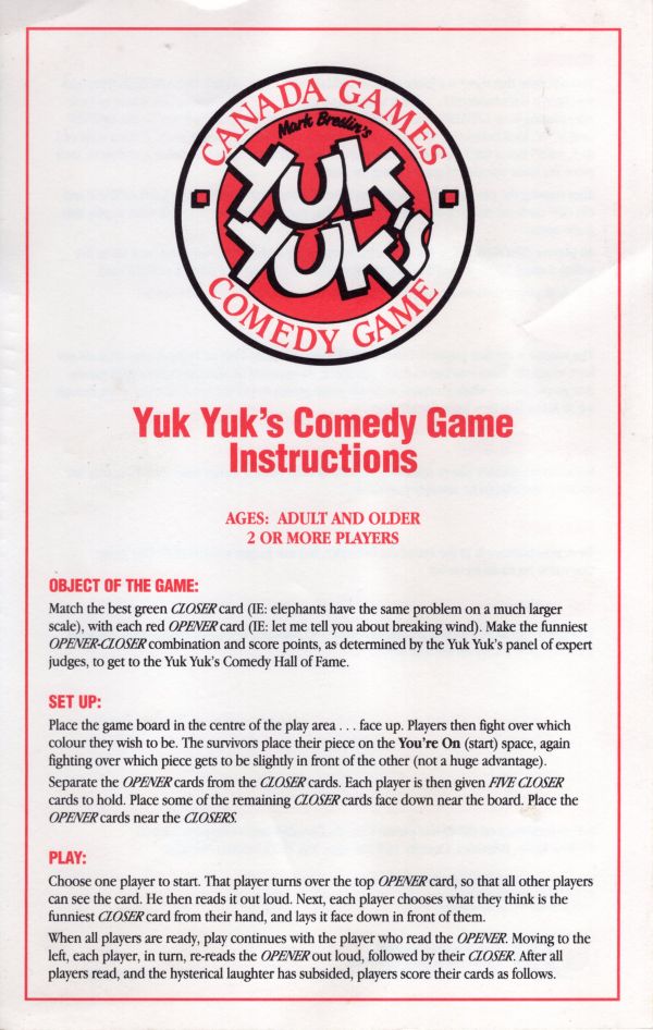 Yuk Yuk's Rules Page 1