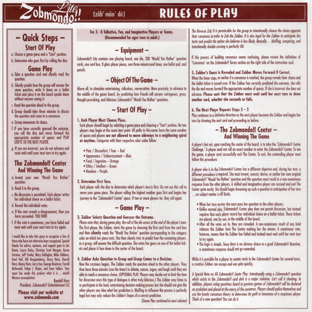 Zobmondo Lite Rules Page 1